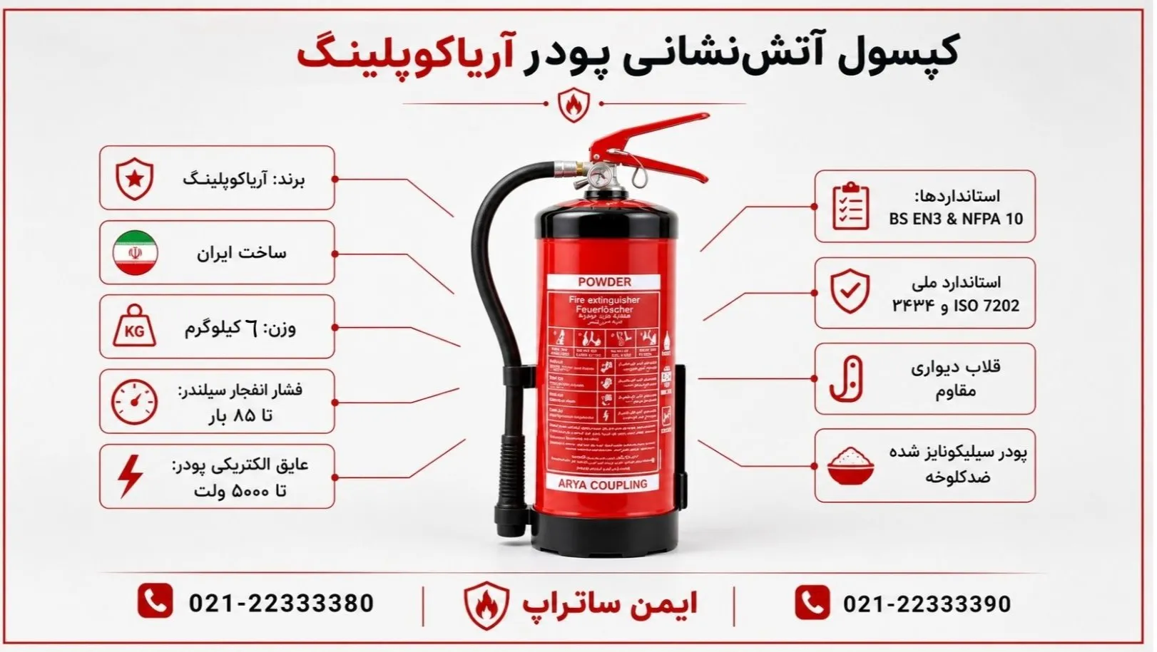 کپسول آتش نشانی BC آریاکوپلینگ 6 کیلوگرم